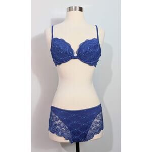 Christie's Designer Italian Blue Lace Bra and Panty Set
